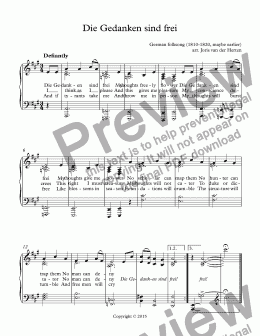 page one of Die Gedanken sind frei [German folksong] (voice + keyboard)