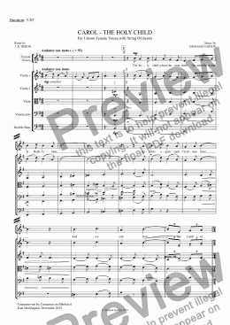 page one of CAROL - ’Scena’ - ’THE HOLY CHILD’ for Unison Female Voices with STRING ORCHESTRA - Words: J. R. HERON
