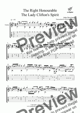 page one of The Right Honourable  The Lady Clifton’s Spirit for solo guitar