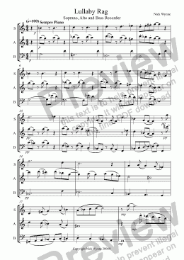 page one of Lullaby Rag for Recorder Trio