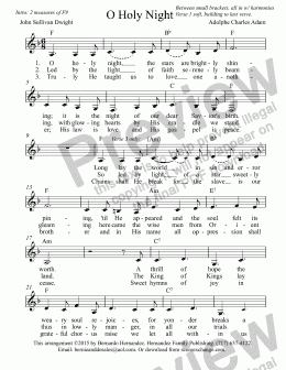 page one of O Holy Night - Leadsheet for Piano/Vocal/Guitar lowered to F for Baritones and Altos