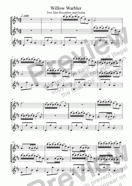 page one of Willow Warbler for Two Alto Recorders and Guitar