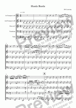 page one of "Hustle Bustle" for brass quintet