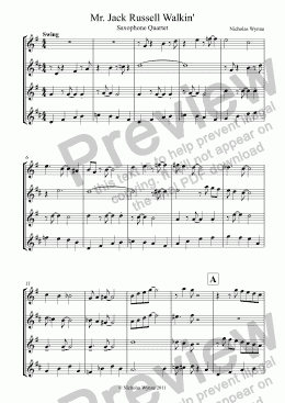 page one of Mr. Jack Russell Walkin’ for Sax Quartet