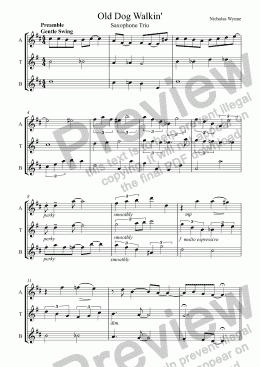 page one of Old Dog Walkin’ for Saxophone Trio