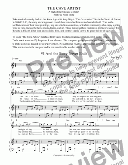 page one of The Cave Artist (Piano & Vocal Score for Musical Comedy)