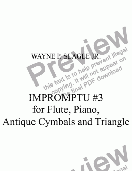 page one of IMPROMPTU #3  for Flute, Piano,  Antique Cymbals and Triangle
