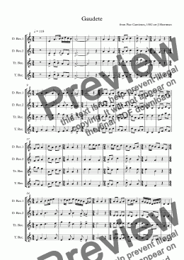 page one of Gaudete arr for Recorder Christmas Quartet