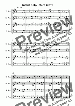 page one of Infant holy, infant lowly arr for Recorder Christmas Quartet