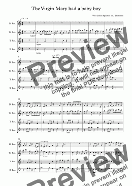 page one of The Virgin Mary had a baby boy arr for Recorder Christmas Quartet