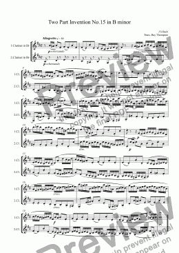 page one of Bach: Two Part Invention No.15 in B minor arranged clarinet duet (opt. bass clt)