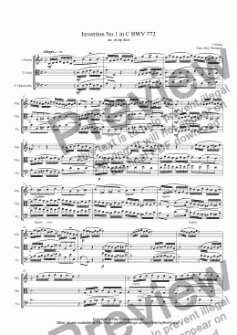 page one of Bach: Two Part Invention No.1 in C BWV 772 arr string duet (violin,viola or cello)