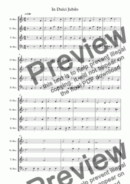 page one of In Dulci Jubilo arr for Recorder Christmas Quartet