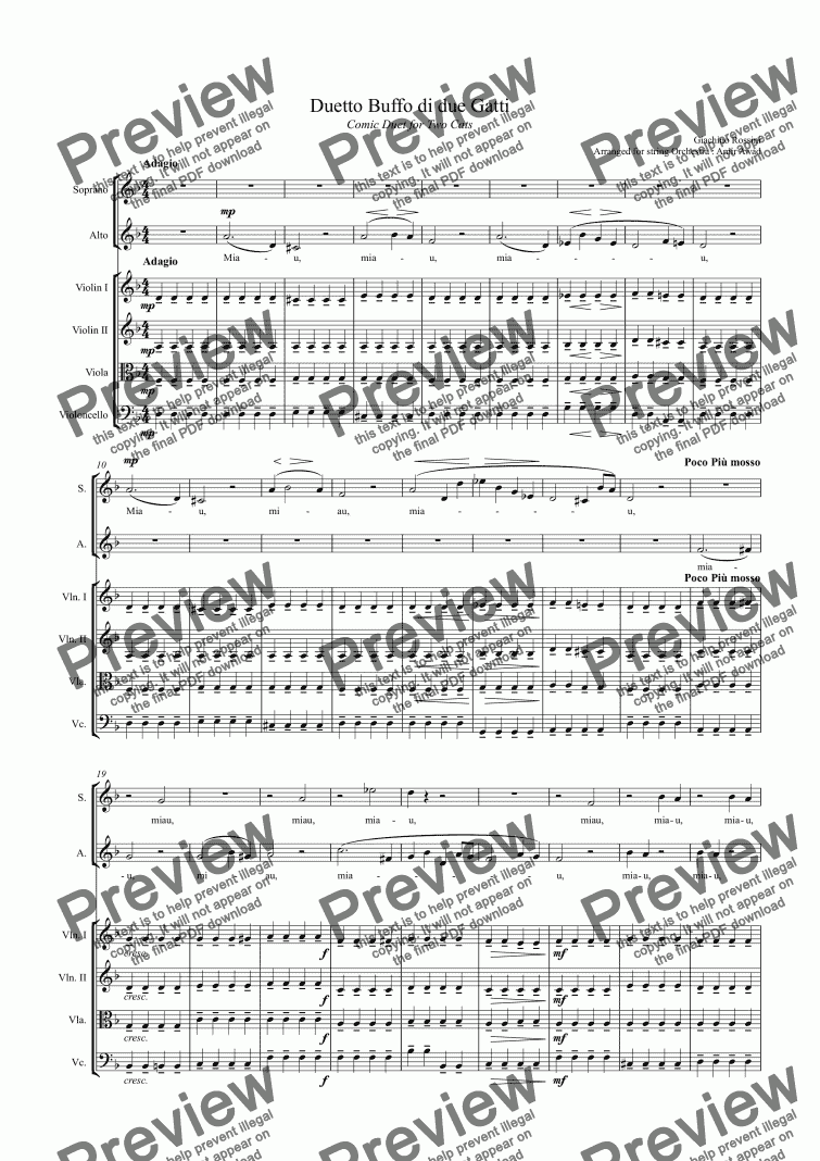 page one of Rossini : Cat Duet for 2 Sopranos "Duetto Buffo di due Gatti"