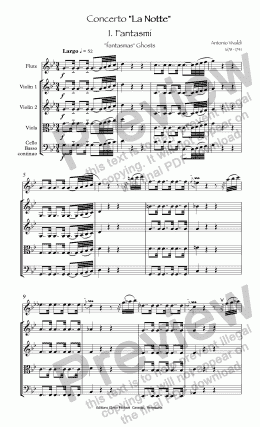 page one of Vivaldi Concerto "La Notte" flute & orchestra