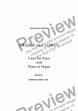 page one of CAROL - ’CRADLED ALL LOWLY’ for Soprano or Tenor Voice with Piano or Organ