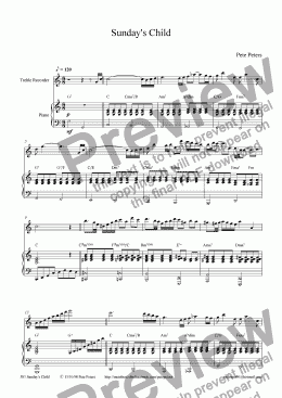page one of Sunday's Child [7 of 8] Treble rec or Flute + Piano