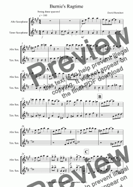 page one of Burnie’s Ragtime for Alto and Tenor Saxophone Duet
