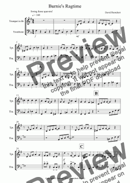 page one of Burnie’s Ragtime for Trumpet and Trombone Duet