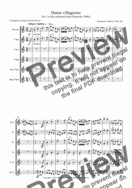 page one of CHABRIER, Emmanuel: Danse villageoise (Suite Pastorale (1888), #2) for Flute Choir (picc, 3fl, afl, bfl)