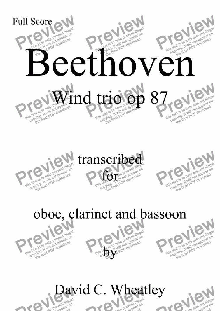 page one of Beethoven - Wind Trio opus 87 transcribed for oboe clarinet and bassoon by David Wheatley