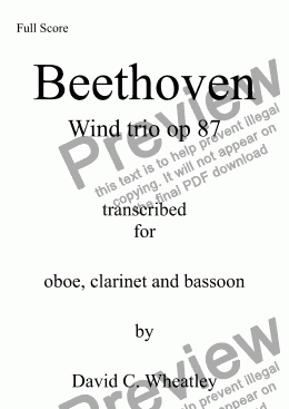 page one of Beethoven - Wind Trio opus 87 transcribed for oboe clarinet and bassoon by David Wheatley