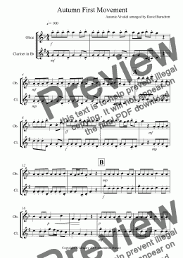 page one of Autumn (First Movement)  for Oboe and Clarinet Duet