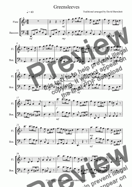 page one of Greensleeves for Flute and Bassoon Duet