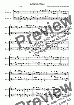 page one of Greensleeves for Trombone Duet