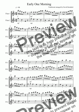 page one of Early One Morning for Flute Duet