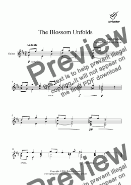 page one of The Blossom Unfolds for solo guitar