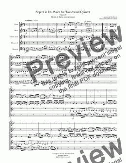 page one of Beethoven: Septet in Eb Major for Woodwind Quintet Opus 20 Mvmt. 4 Tema con variazioni