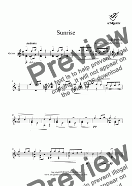 page one of Sunrise for solo guitar