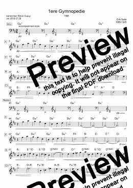 page one of Satie - 1ere Gymnopedie - 짐노페디 (사티) - ジムノペディ サティ  - PDF - lead sheet Melody + chords