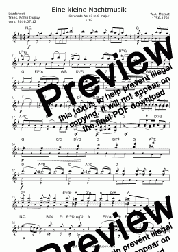 page one of Mozart - Eine kleine Nachtmusik - a little night music - Petite musique de nuit - 1st mt - PDF - lead sheet Melody + chords