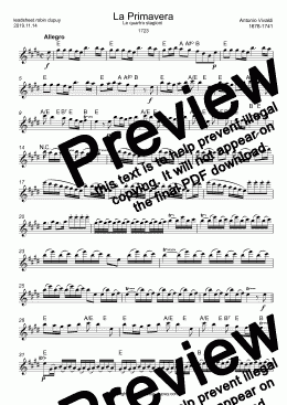 page one of Vivaldi - Four seasons - La Primavera - Spring Printemps 四季 協奏曲第1番ホ長調 RV 269「春」 (ヴィヴァルディ)  PDF - lead sheet Melody + chords