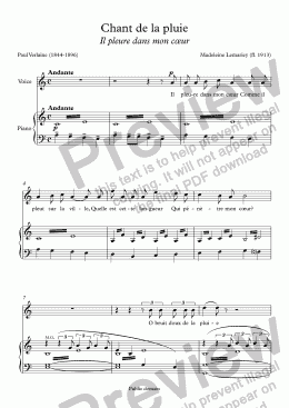 page one of Chant de la pluie (Il pleure dans mon cœur)(M. Lemariey / Verlaine)