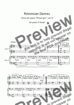 page one of A. Borodin - POLOVTSIAN DANCES - piano 4 hands