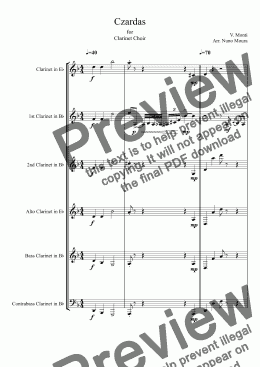 page one of Czardas for Clarinet Choir