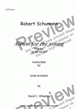 page one of Schumann Album for the young op 68 no 35 'Mignon' for small orchestra