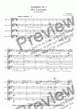 page one of Tchaikovsky: Symphony No. 5 Mvt. 2 (excerpt) arr. horn quartet