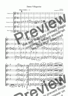 page one of Chabrier - Danse Villageoise for advanced clarinet quintet (Eb,2 Bb, Alto & Bass)