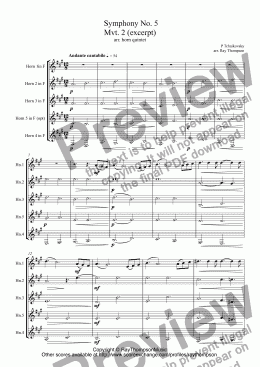 page one of Tchaikovsky: Symphony No. 5 Mvt. 2 (excerpt) arr. horn quintet