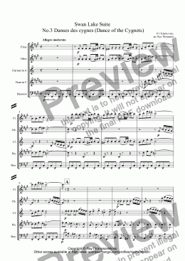 page one of Tchaikovsky: Swan Lake Suite: No.3 Danses des cygnes (Dance of the Cygnets) arr. wind quintet