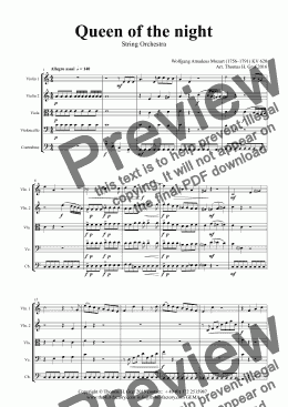 page one of The Magic Flute - Mozart - Queen of the night - String Orchestra