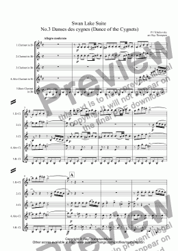 page one of Tchaikovsky: Swan Lake Suite: No.3 Danses des cygnes (Dance of the Cygnets) arr. clarinet quintet
