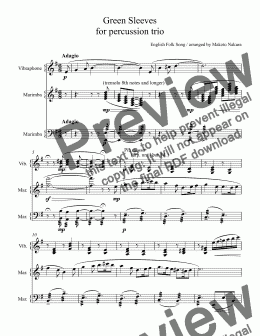 page one of Green Sleeves for percussion trio 「グリーンスリーブス」