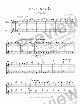 page one of Hava Nagila for two flutes