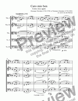 page one of Caro mio ben [Italian aria] (string quintet)