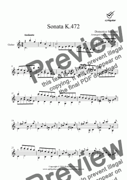 page one of Sonata K.472 for solo guitar